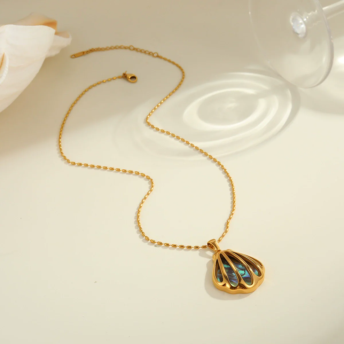 Wholesale Women's Fashion Geometric Fanshaped Stainless Steel 18K Gold Plated Necklace And Earrings - Image 4