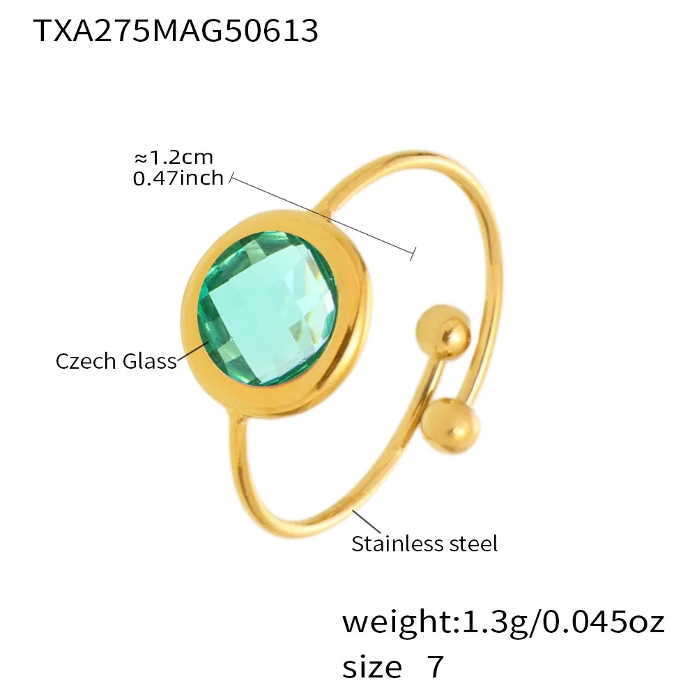 Wholesale Women's Fashion Geometric Ferris Wheel Faceted Open Bead Index Finger Ring Stainless Steel Glass Stone 18K Gold Plated - Image 10