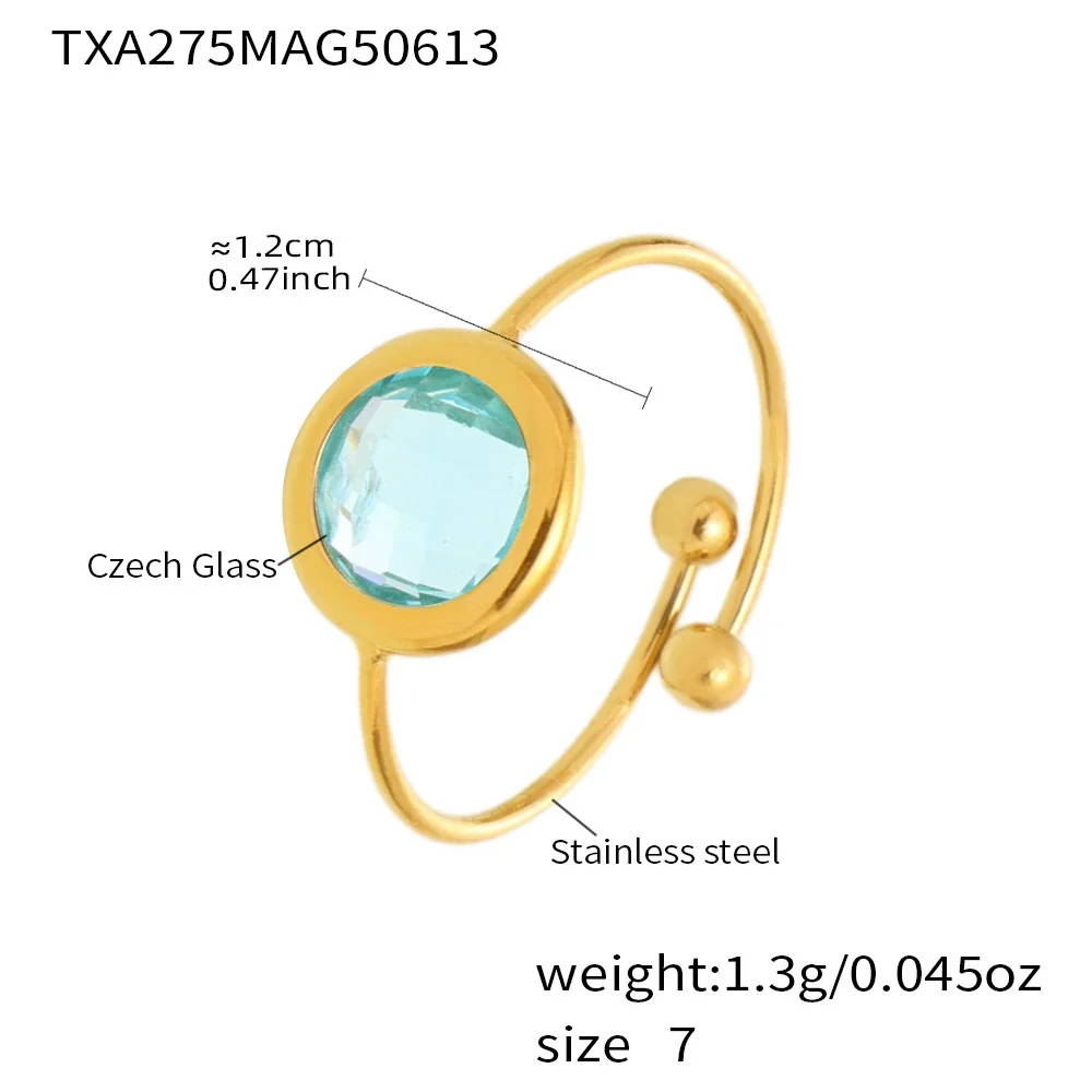 Wholesale Women's Fashion Geometric Ferris Wheel Faceted Open Bead Index Finger Ring Stainless Steel Glass Stone 18K Gold Plated - Image 11