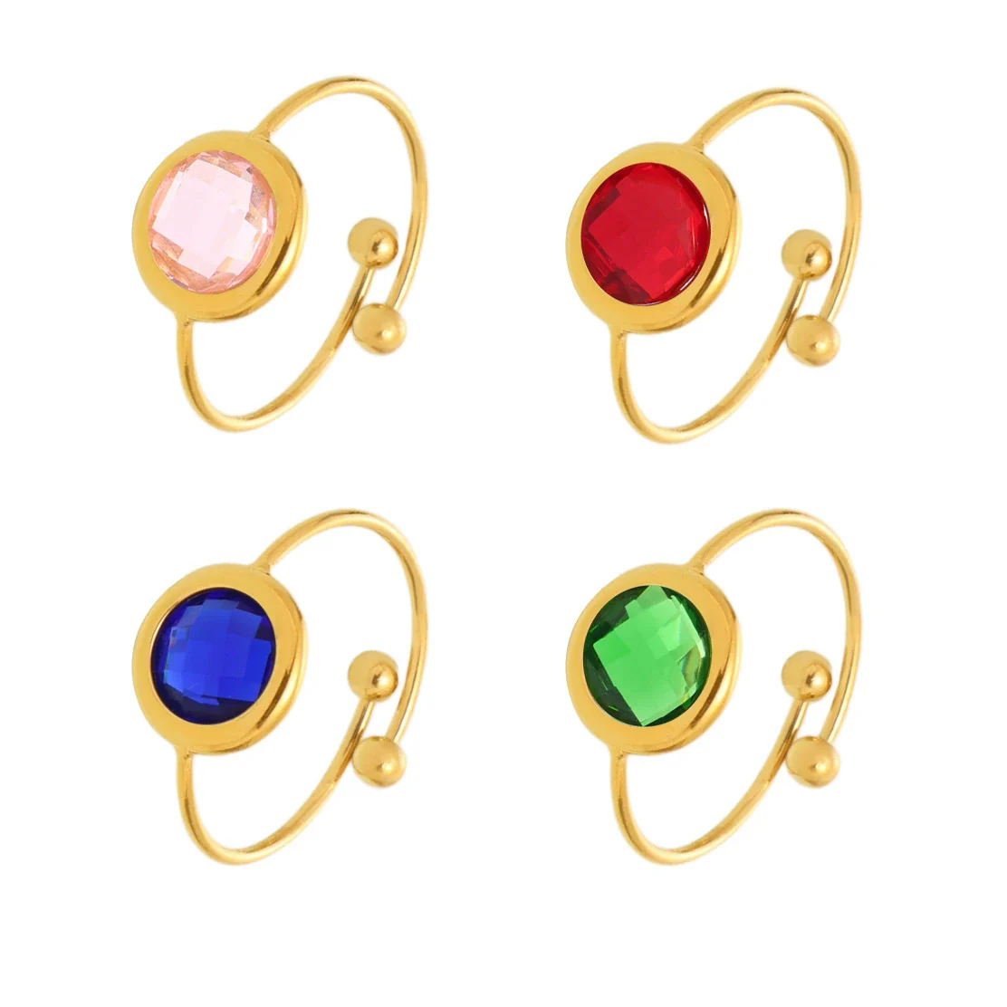 Wholesale Women's Fashion Geometric Ferris Wheel Faceted Open Bead Index Finger Ring Stainless Steel Glass Stone 18K Gold Plated - Image 5