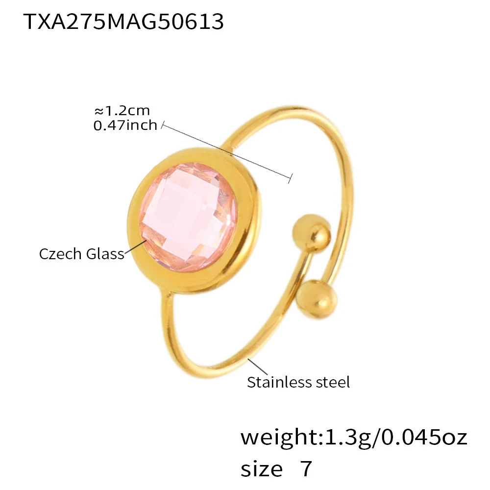 Wholesale Women's Fashion Geometric Ferris Wheel Faceted Open Bead Index Finger Ring Stainless Steel Glass Stone 18K Gold Plated - Image 6