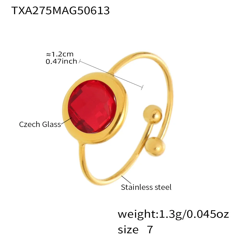 Wholesale Women's Fashion Geometric Ferris Wheel Faceted Open Bead Index Finger Ring Stainless Steel Glass Stone 18K Gold Plated - Image 7