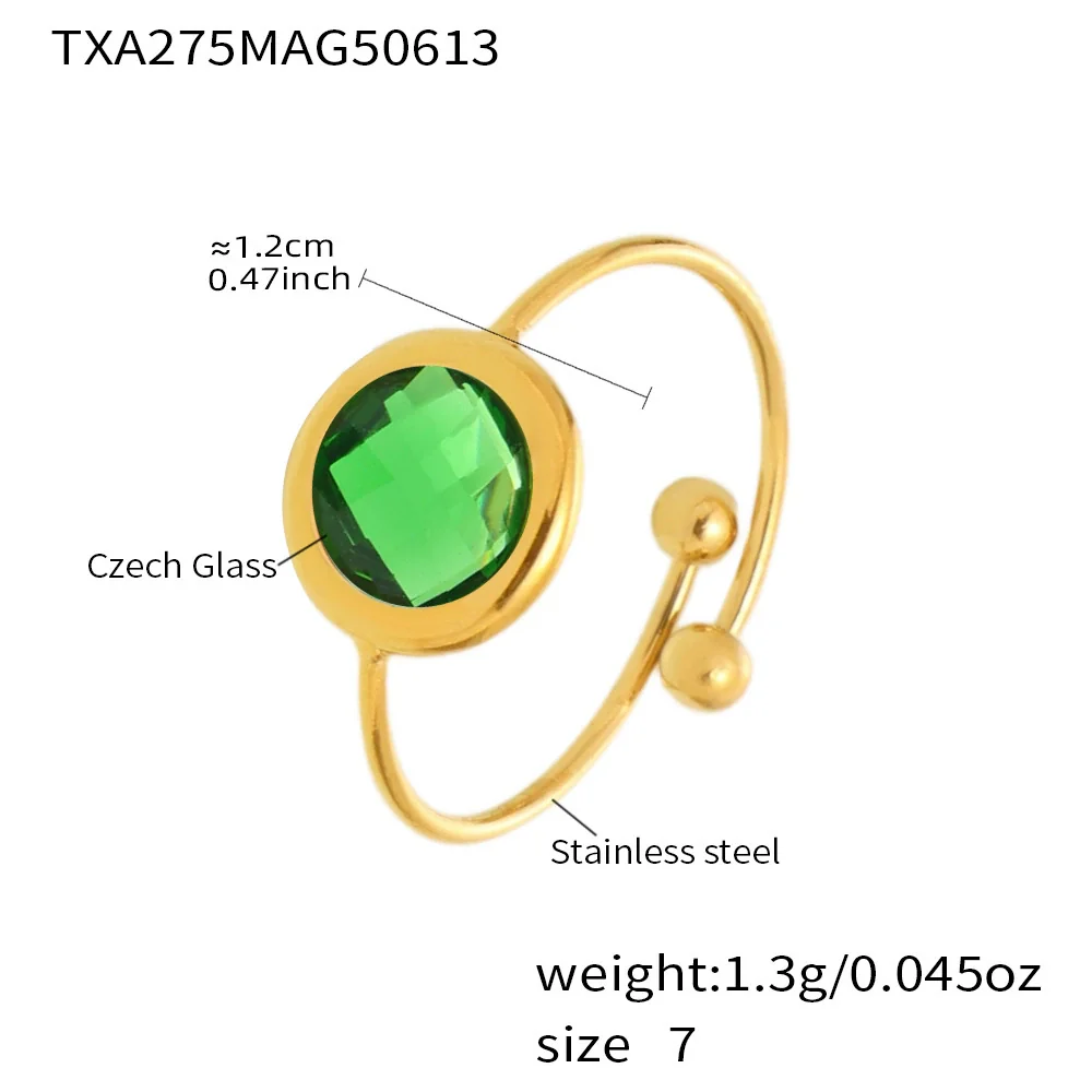 Wholesale Women's Fashion Geometric Ferris Wheel Faceted Open Bead Index Finger Ring Stainless Steel Glass Stone 18K Gold Plated - Image 8