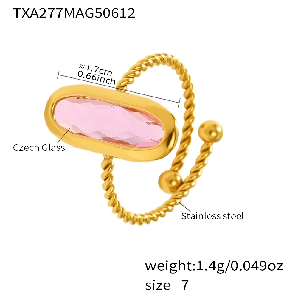 Wholesale Women's Fashion Geometric Ferris Wheel Rectangular Stainless Steel And Glass Stone Electroplated Open Index Finger Ring - Image 6