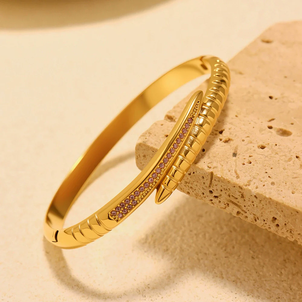 Wholesale Women's Fashion Geometric Ferris Wheel Snake Tail Buckle Bracelet With Zircon Stainless Steel 18K Gold Plated - Image 2