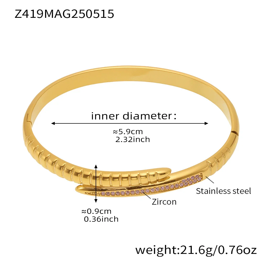 Wholesale Women's Fashion Geometric Ferris Wheel Snake Tail Buckle Bracelet With Zircon Stainless Steel 18K Gold Plated - Image 7