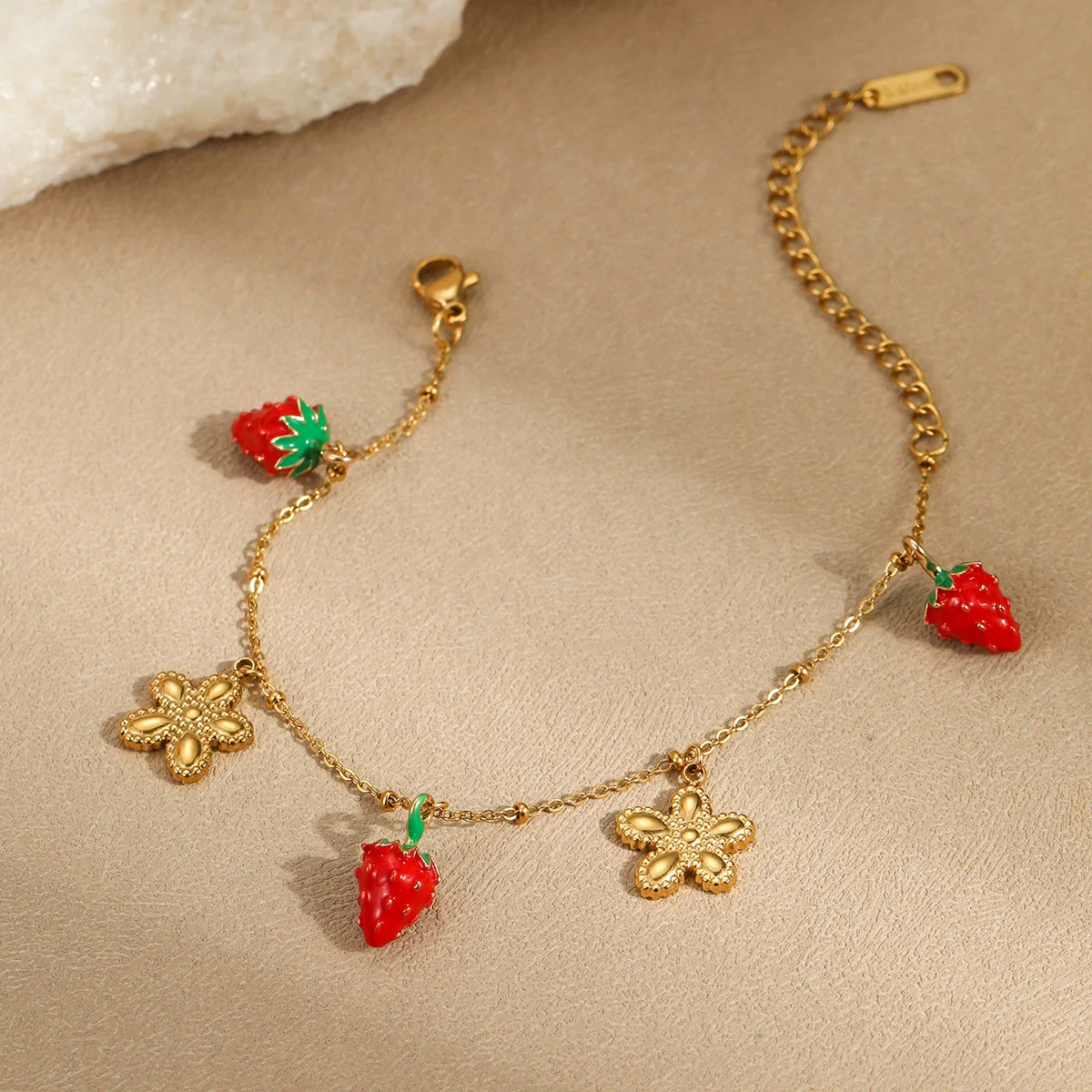 Wholesale Women's Fashion Geometric Fruit Pattern Stainless Steel 18K Gold Plated Bracelet - Image 3