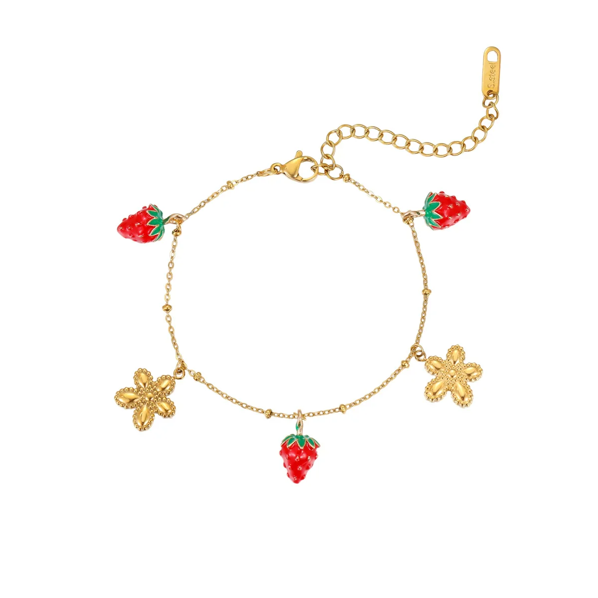 Wholesale Women's Fashion Geometric Fruit Pattern Stainless Steel 18K Gold Plated Bracelet - Image 5