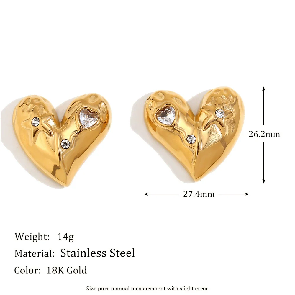 Wholesale Women's Fashion Geometric Heart Shape Stainless Steel 18K Gold Plated Earrings - Image 2