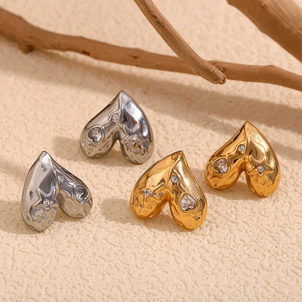 Wholesale Women's Fashion Geometric Heart Shape Stainless Steel 18K Gold Plated Earrings - Image 3
