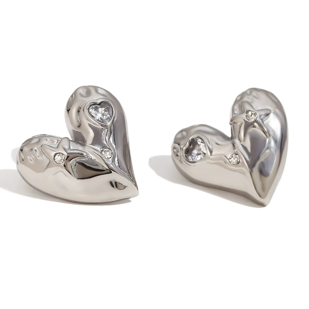 Wholesale Women's Fashion Geometric Heart Shape Stainless Steel 18K Gold Plated Earrings - Image 5