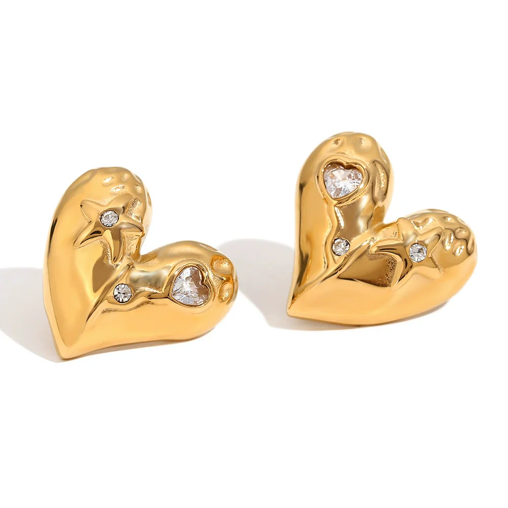 Wholesale Women's Fashion Geometric Heart Shape Stainless Steel 18K Gold Plated Earrings - Image 6
