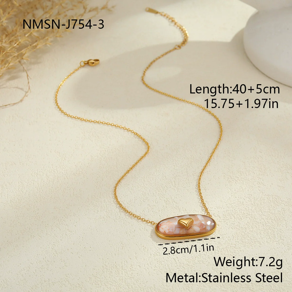 Wholesale Women's Fashion Geometric Heartshaped 18K Gold Electroplated Stainless Steel Necklace - Image 8