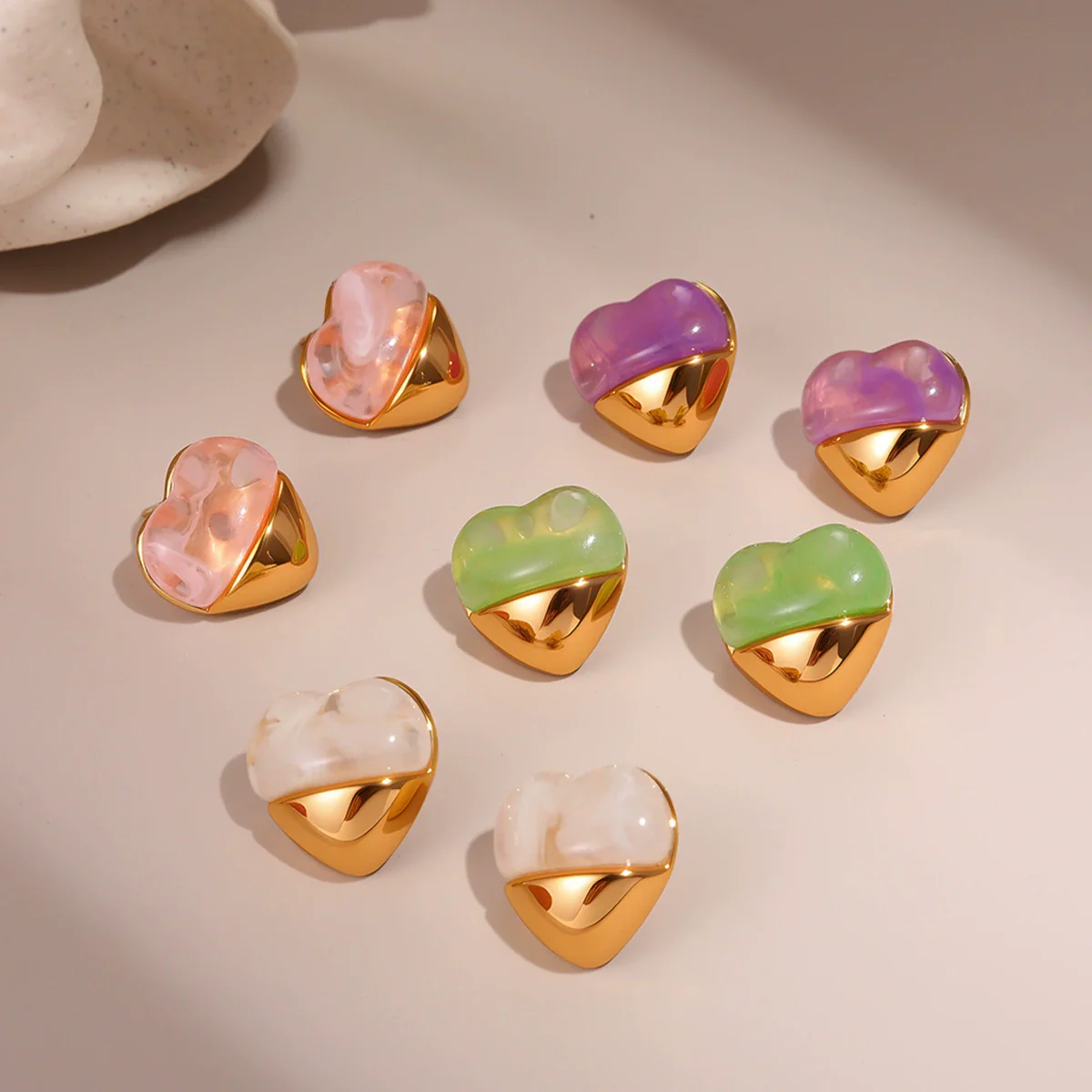 Wholesale Women's Fashion Geometric Heartshaped Stainless Steel 18K Gold Plated Earrings - Image 2