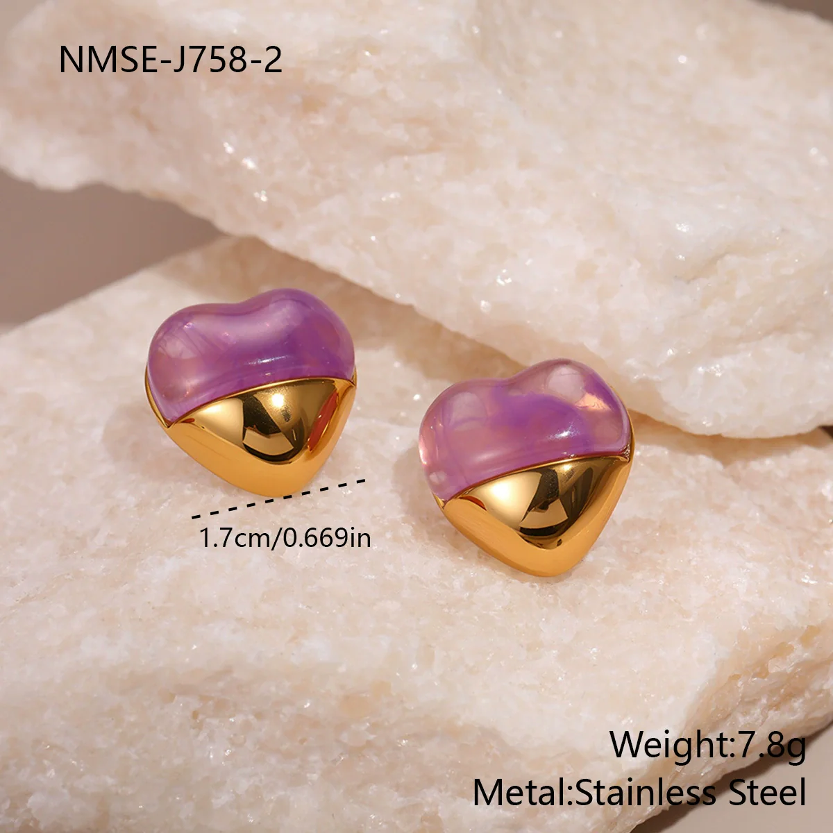Wholesale Women's Fashion Geometric Heartshaped Stainless Steel 18K Gold Plated Earrings - Image 7