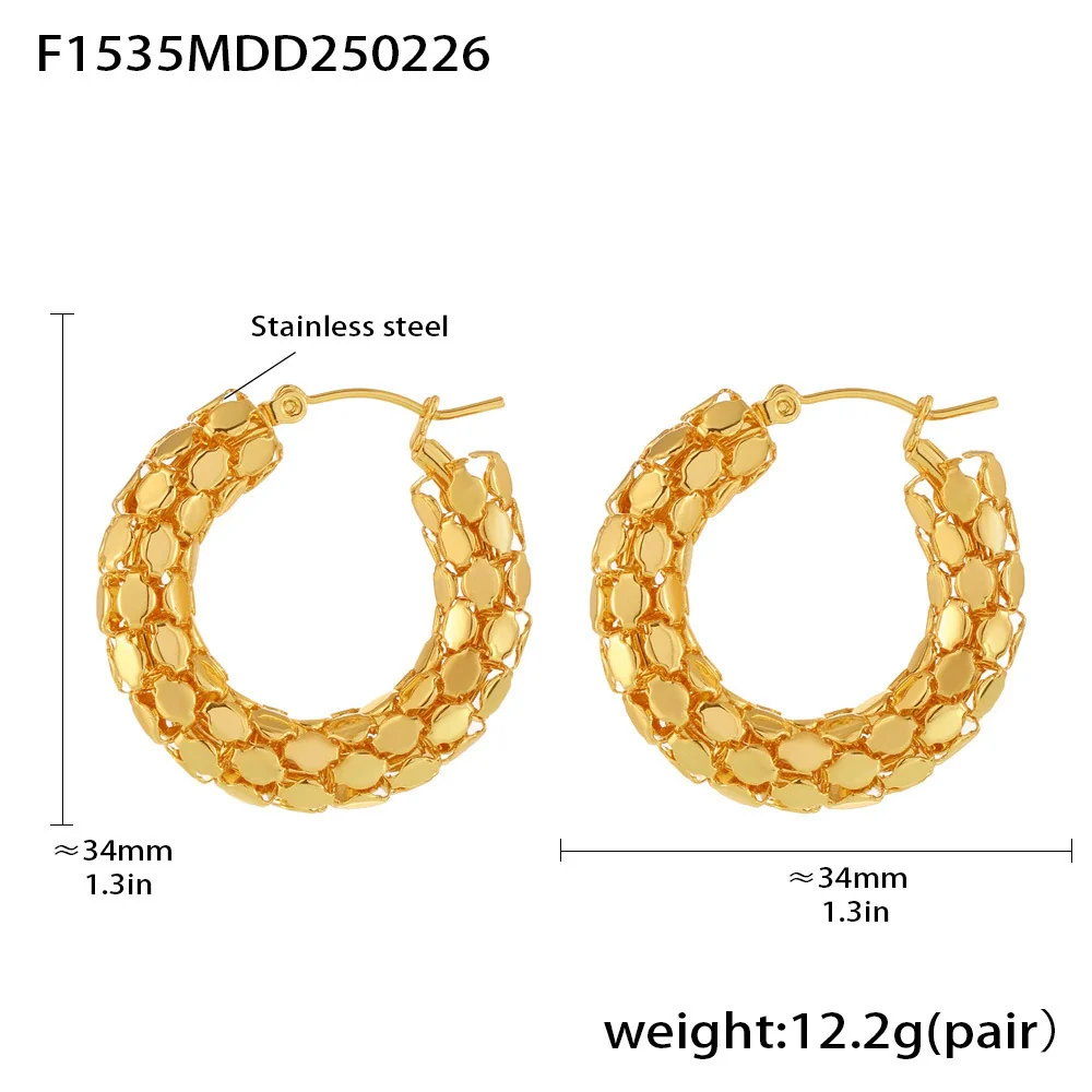 Wholesale Women's Fashion Geometric Round Fish Scale Hollow Stitching Titanium Steel Electroplated 18K Gold Earrings - Image 6