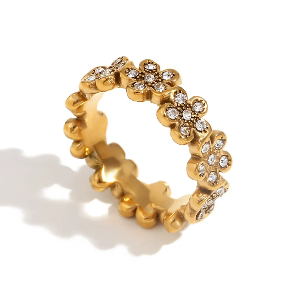 Wholesale Women's Fashion Geometric Stainless Steel 18K Gold Electroplated Swirl Knotted Daisy Ring - Image 6
