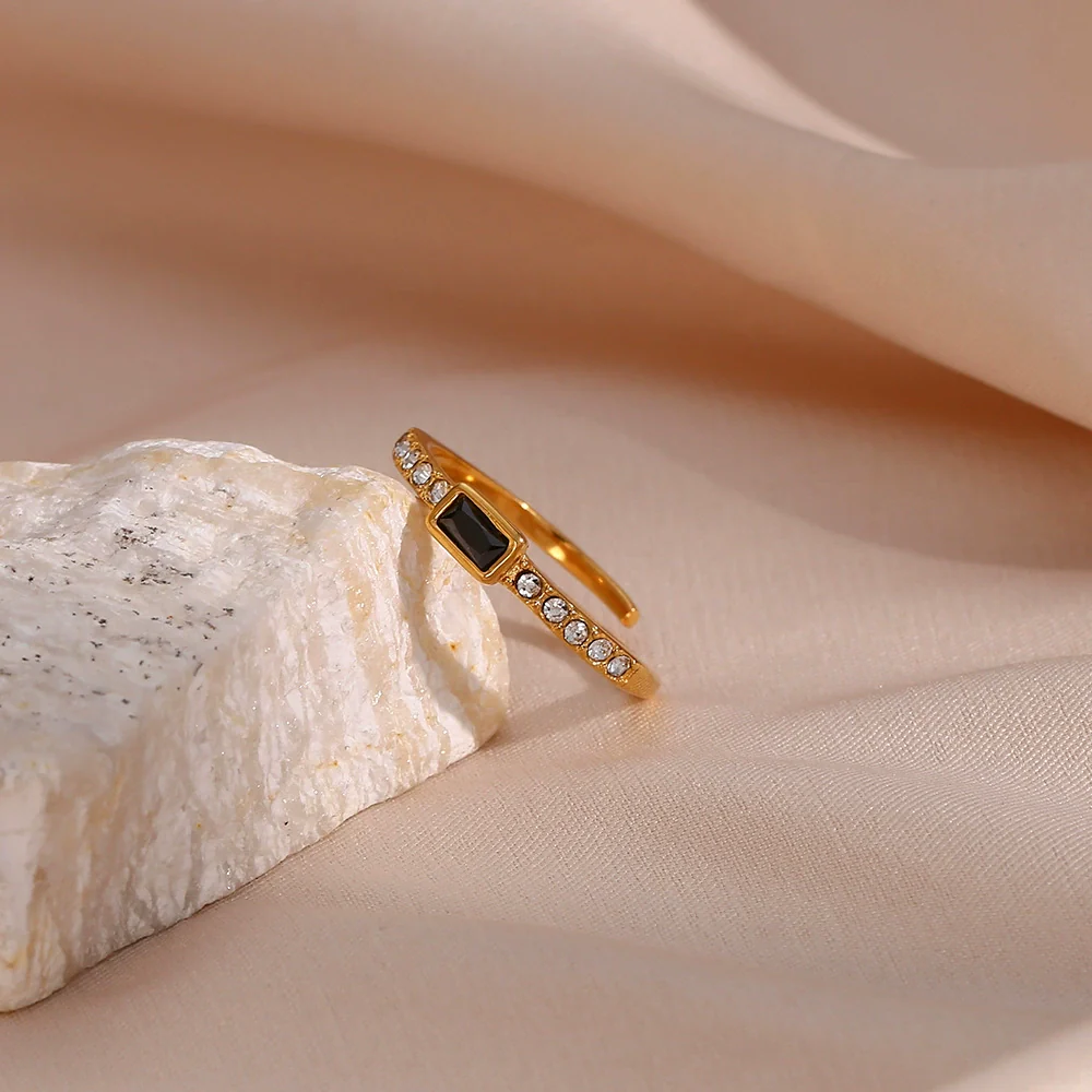 Wholesale Women's Fashion Geometric Stainless Steel 18K Gold Plated Adjustable Open Ring Jewelry