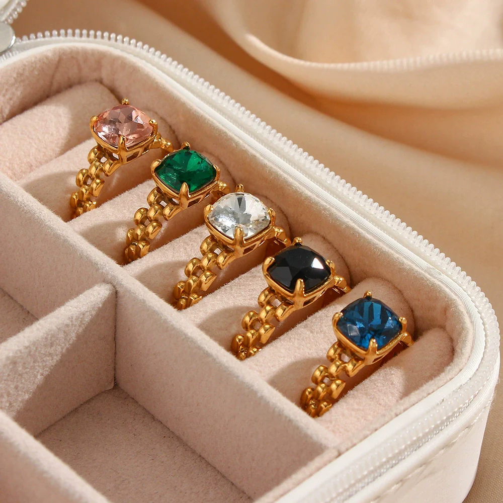 Wholesale Women's Fashion Geometric Stainless Steel 18K Gold Plated Cut Out Ring Jewelry