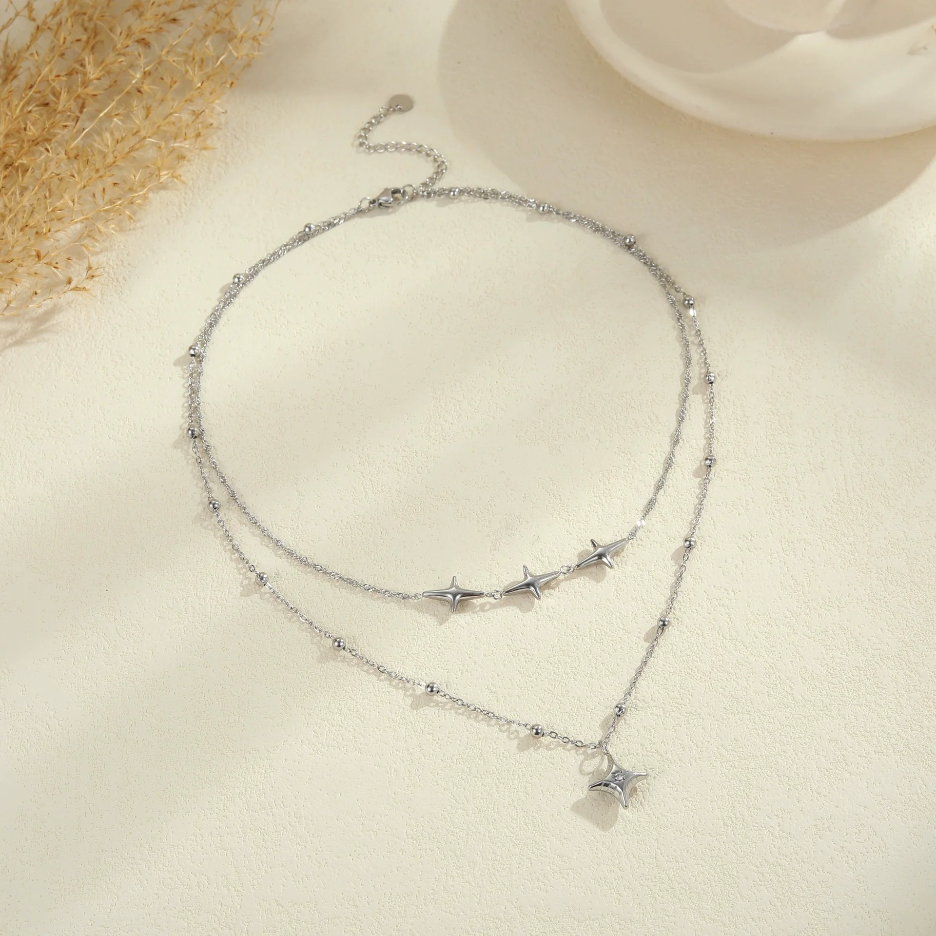 Wholesale Women's Fashion Geometric Stainless Steel 18K Gold Plated Doublelayer Clavicle Necklace - Image 4