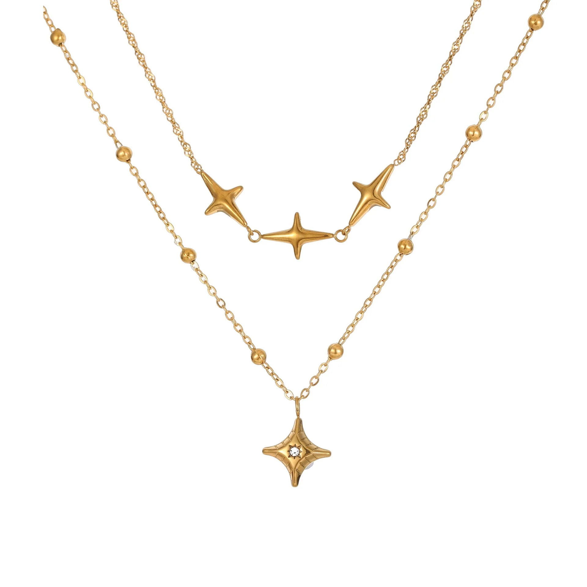 Wholesale Women's Fashion Geometric Stainless Steel 18K Gold Plated Doublelayer Clavicle Necklace - Image 5