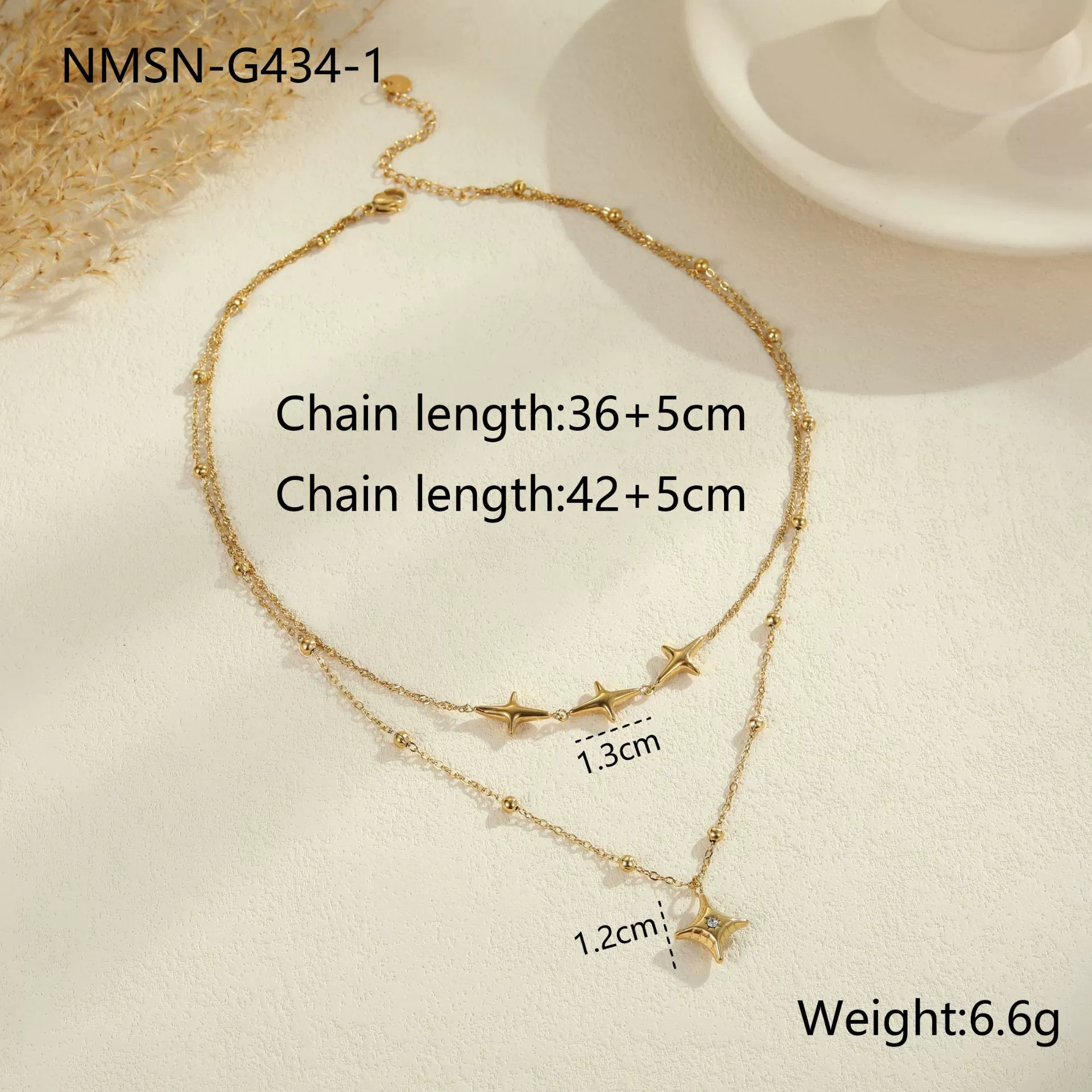Wholesale Women's Fashion Geometric Stainless Steel 18K Gold Plated Doublelayer Clavicle Necklace - Image 6