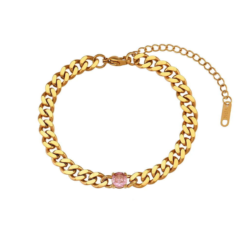Wholesale Women's Fashion Geometric Stainless Steel 18K Gold Plated Micro Inlaid Zircon Cuban Chain Bracelet - Image 13