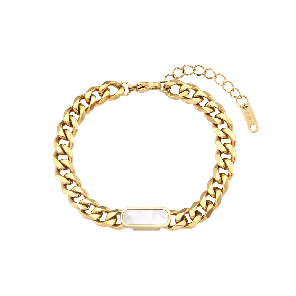 Wholesale Women's Fashion Geometric Stainless Steel 18K Gold Plated Micro Inlaid Zircon Cuban Chain Bracelet - Image 5