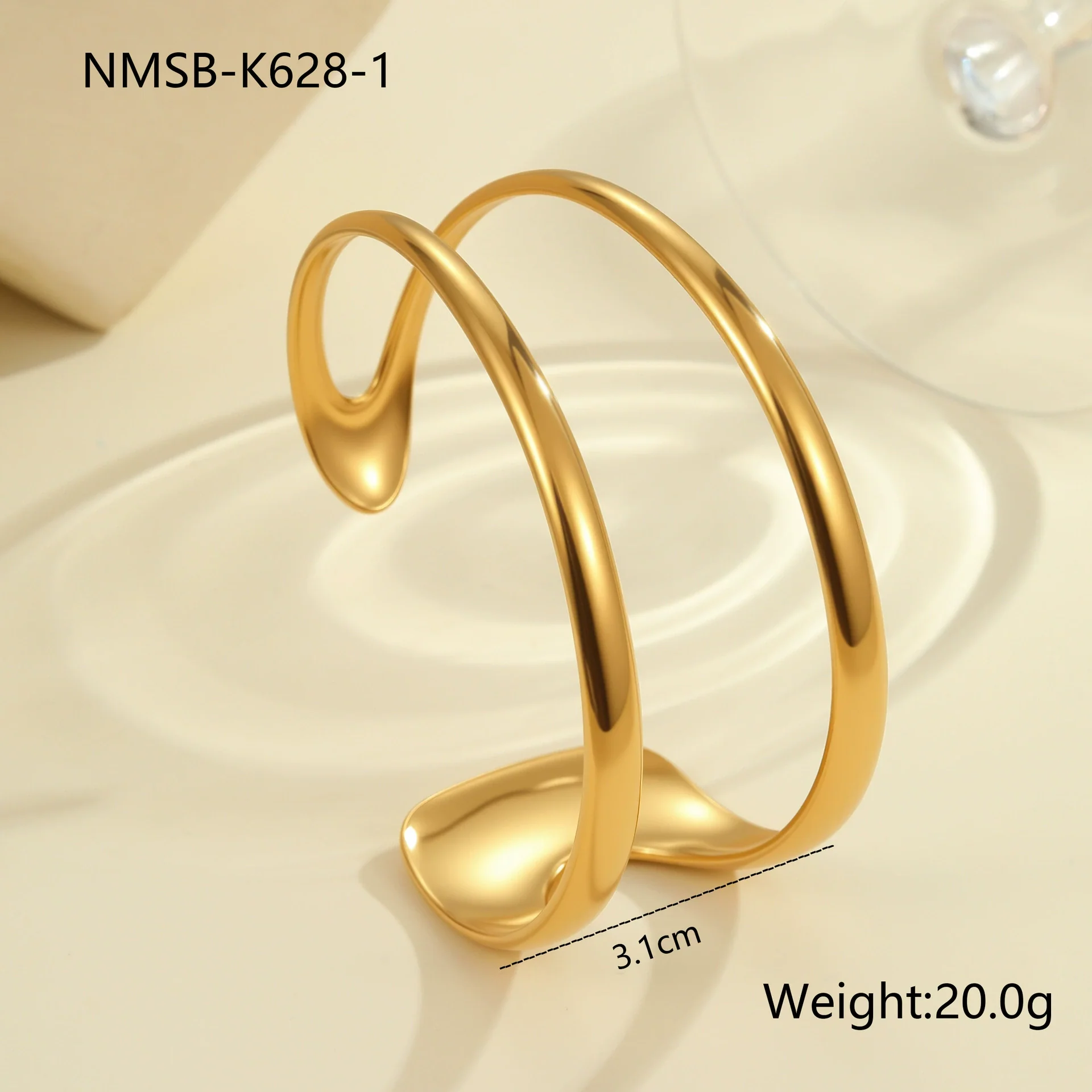 Wholesale Women's Fashion Geometric Stainless Steel 18K Gold Plated Open Bracelet - Image 8