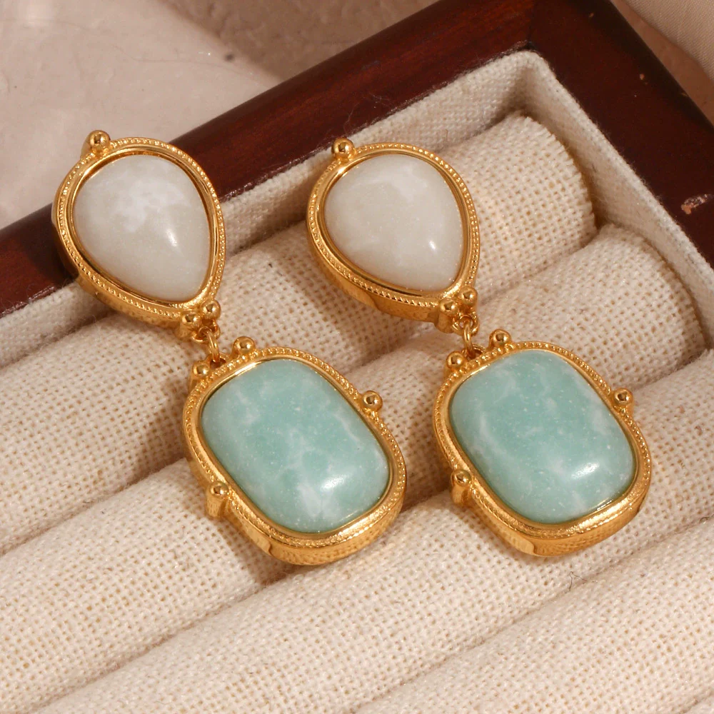Wholesale Women's Fashion Geometric Stainless Steel 18K Gold Plated Splicing Ite Earrings
