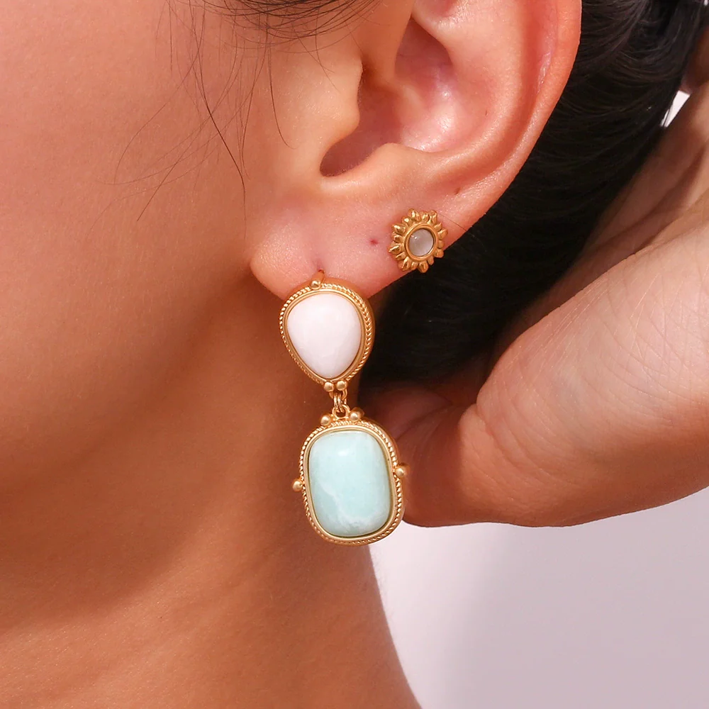Wholesale Women's Fashion Geometric Stainless Steel 18K Gold Plated Splicing Ite Earrings - Image 4