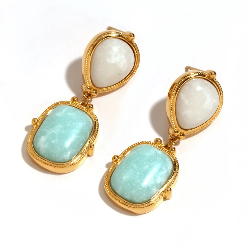 Wholesale Women's Fashion Geometric Stainless Steel 18K Gold Plated Splicing Ite Earrings - Image 5