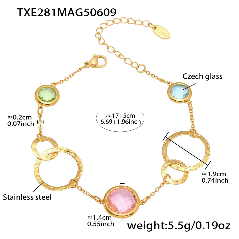Wholesale Women's Fashion Geometric Stainless Steel And Zircon Electroplated Faceted Glass Stone Hollow Ring Stitching Bracelet - Image 10