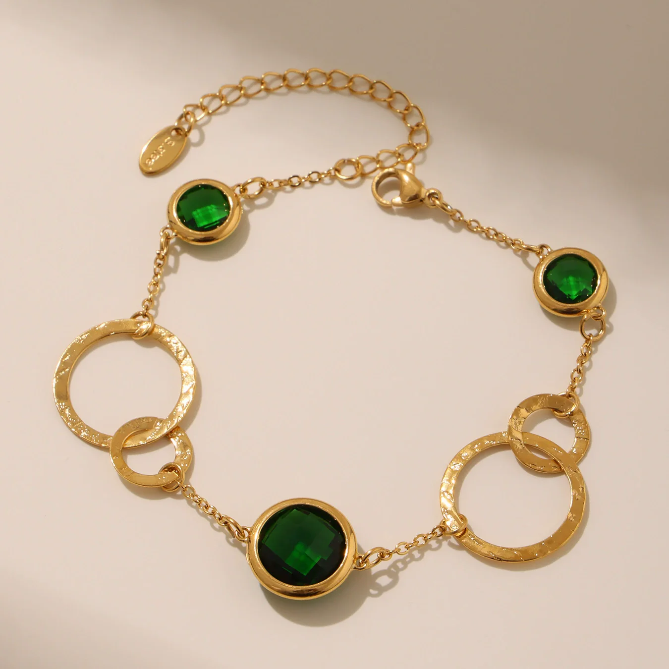 Wholesale Women's Fashion Geometric Stainless Steel And Zircon Electroplated Faceted Glass Stone Hollow Ring Stitching Bracelet - Image 2