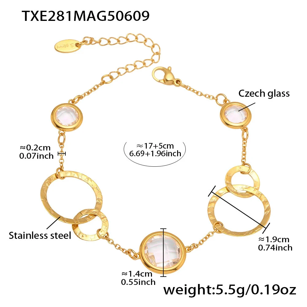 Wholesale Women's Fashion Geometric Stainless Steel And Zircon Electroplated Faceted Glass Stone Hollow Ring Stitching Bracelet - Image 5
