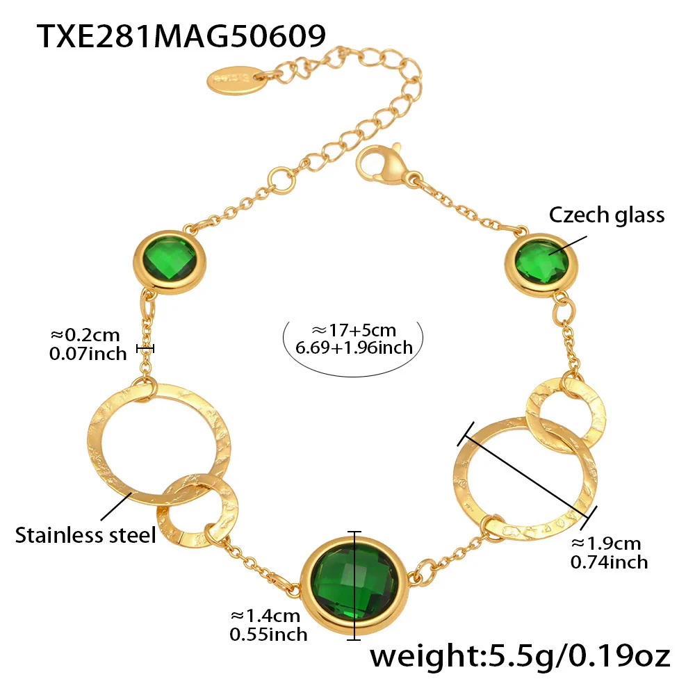 Wholesale Women's Fashion Geometric Stainless Steel And Zircon Electroplated Faceted Glass Stone Hollow Ring Stitching Bracelet - Image 6