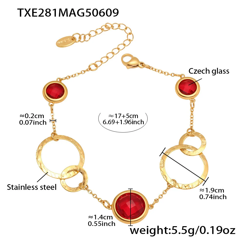 Wholesale Women's Fashion Geometric Stainless Steel And Zircon Electroplated Faceted Glass Stone Hollow Ring Stitching Bracelet - Image 7