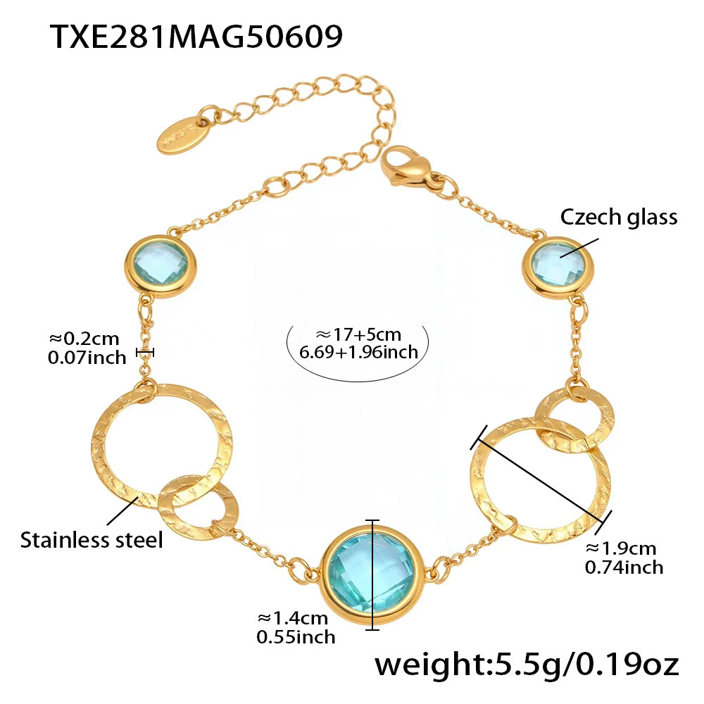 Wholesale Women's Fashion Geometric Stainless Steel And Zircon Electroplated Faceted Glass Stone Hollow Ring Stitching Bracelet - Image 8