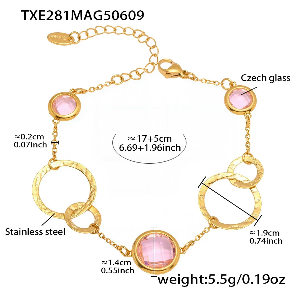 Wholesale Women's Fashion Geometric Stainless Steel And Zircon Electroplated Faceted Glass Stone Hollow Ring Stitching Bracelet - Image 9