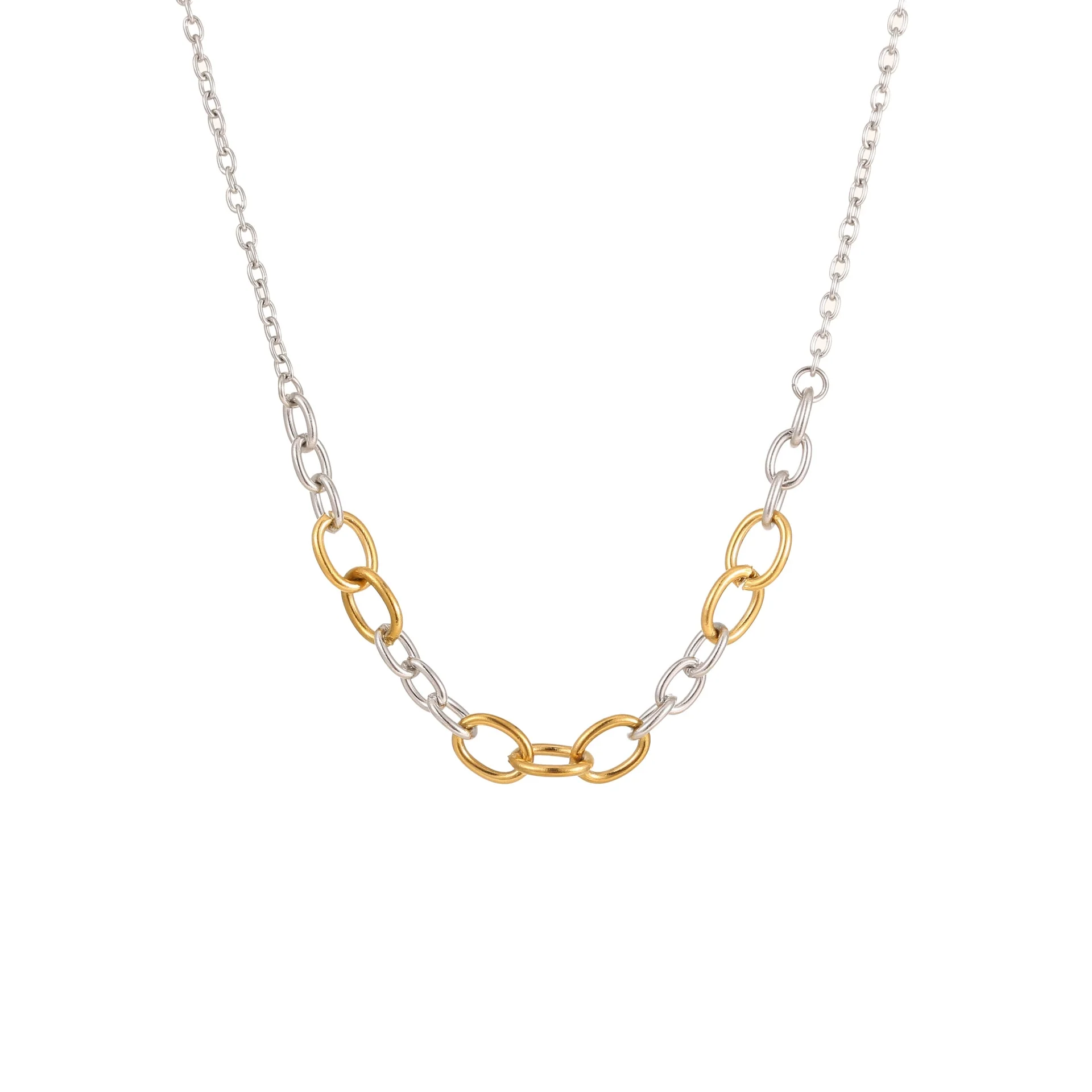 Wholesale Women's Fashion Geometric Stainless Steel Electroplated 18K Gold And Silver Color Matching Necklaces And Earrings - Image 4