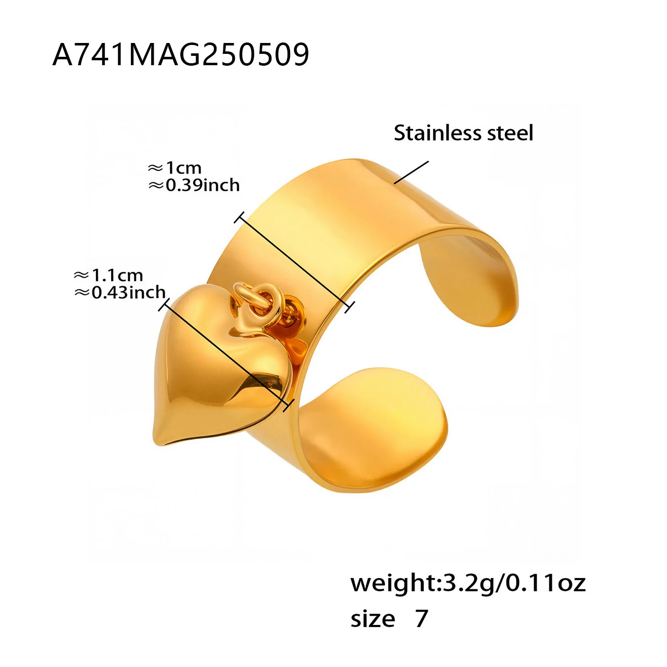 Wholesale Women's Fashion Geometric Stainless Steel Electroplated 18K Gold Ferris Wheel Small Heart Open Index Finger Ring - Image 6
