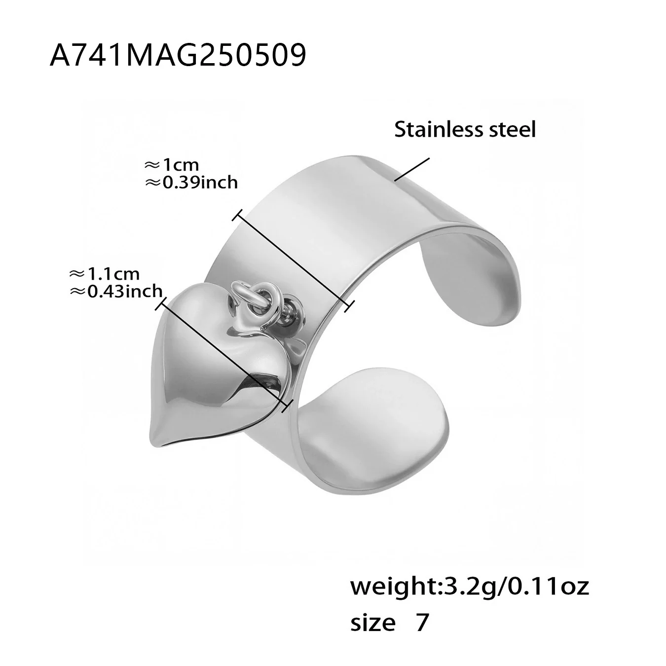 Wholesale Women's Fashion Geometric Stainless Steel Electroplated 18K Gold Ferris Wheel Small Heart Open Index Finger Ring - Image 7