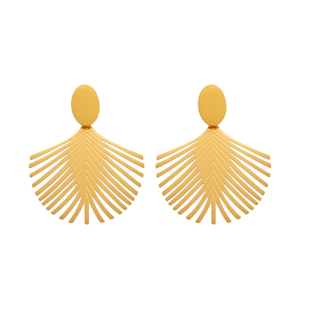 Wholesale Women's Fashion Geometric Stainless Steel Electroplated Ferris Wheel Coconut Leaf Texture Earrings - Image 5