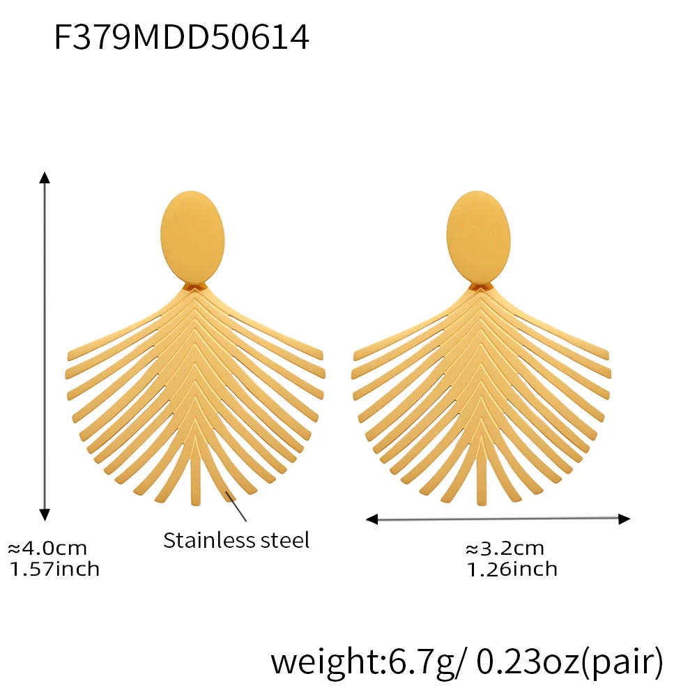 Wholesale Women's Fashion Geometric Stainless Steel Electroplated Ferris Wheel Coconut Leaf Texture Earrings - Image 6