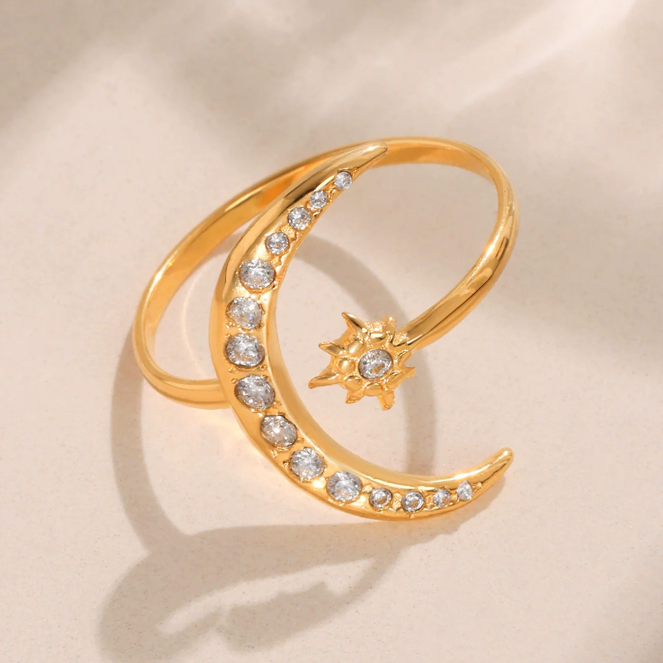 Wholesale Women's Fashion Geometric Stainless Steel Electroplated Ferris Wheel Moon Goddess Opening Adjustment Ring - Image 3