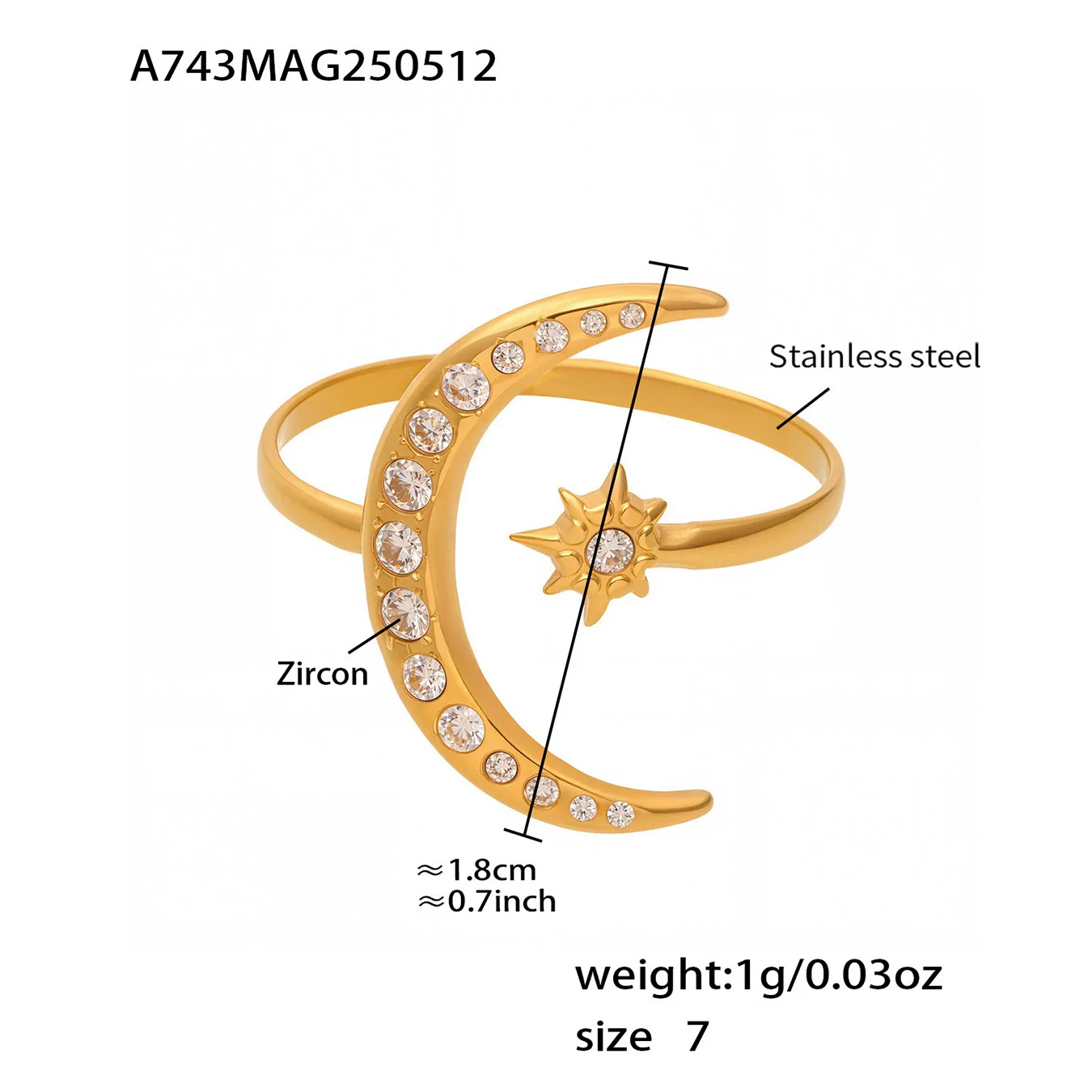 Wholesale Women's Fashion Geometric Stainless Steel Electroplated Ferris Wheel Moon Goddess Opening Adjustment Ring - Image 5