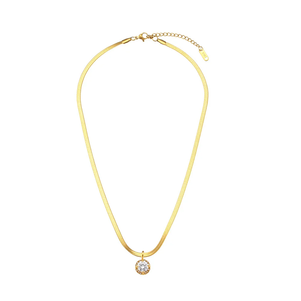 Wholesale Women's Fashion Geometric Stainless Steel Electroplated Round Zircon Pendant Necklace With Conventional Chain - Image 5