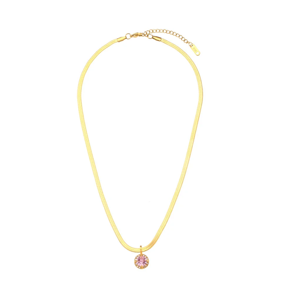 Wholesale Women's Fashion Geometric Stainless Steel Electroplated Round Zircon Pendant Necklace With Conventional Chain - Image 7