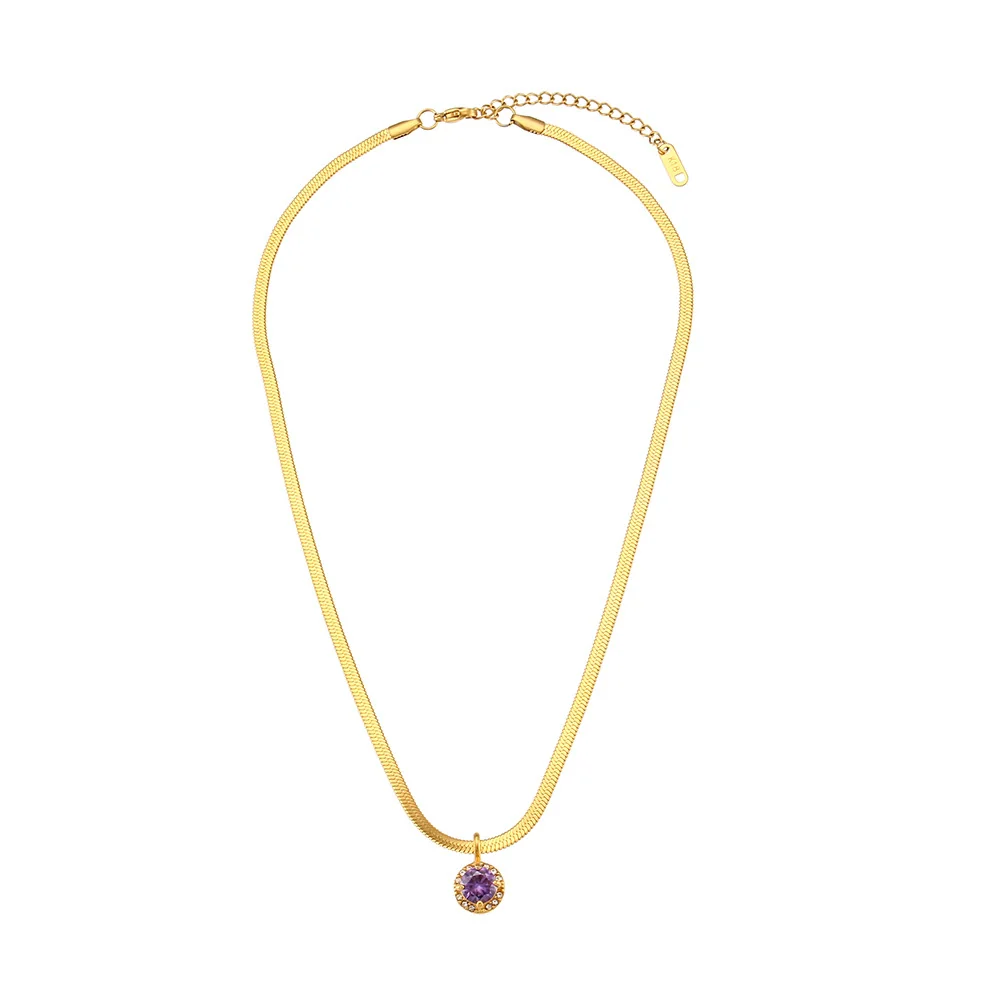 Wholesale Women's Fashion Geometric Stainless Steel Electroplated Round Zircon Pendant Necklace With Conventional Chain - Image 8