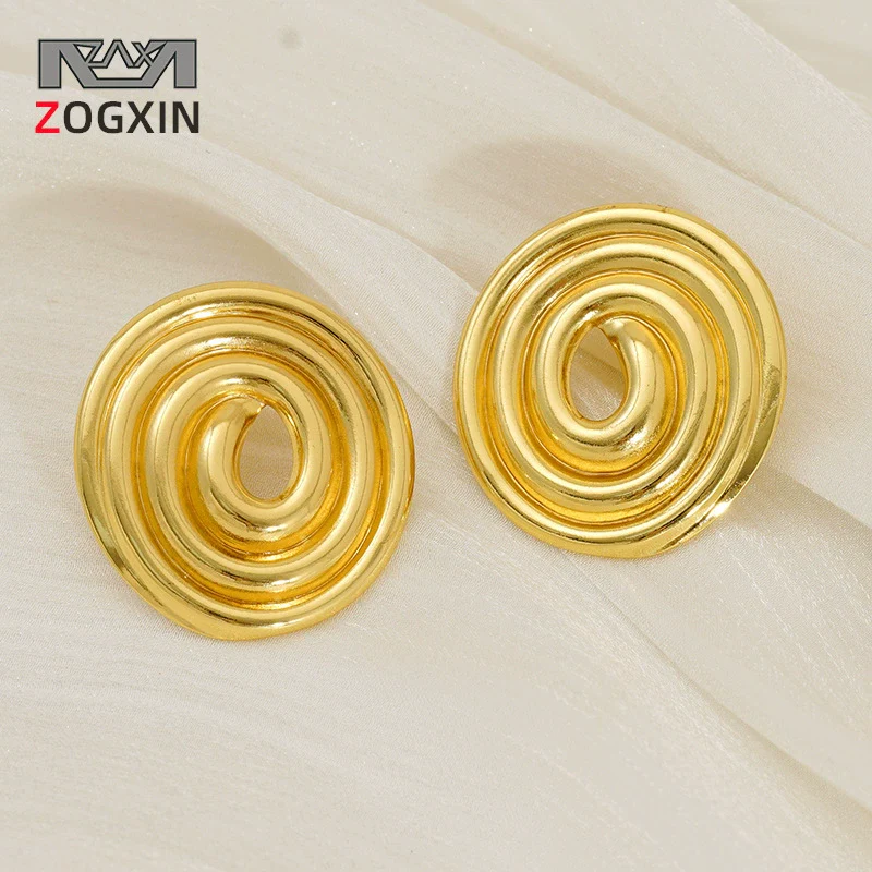 Wholesale Women's Fashion Geometric 316L Stainless Steel Hollow Thread Circle Plate Earrings With Electroplating
